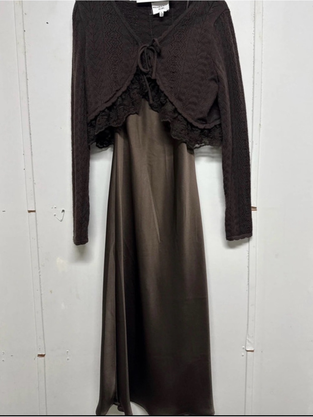 2 piece set Brown Satin Maxi Skirt & cardigan